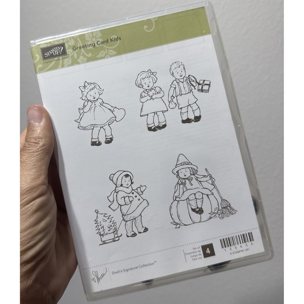 GREETING CARD KIDS 120633 Stampin' Up!  Cling Rubber Stamps Holidays School 4pcs